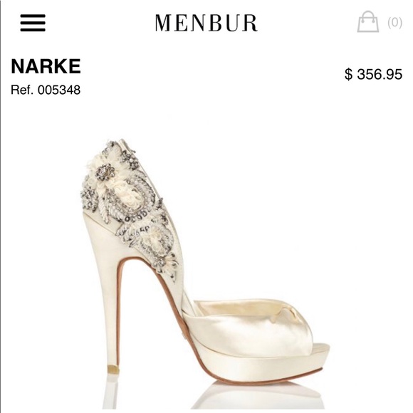 Menbur Narke White Satin Appliqué Peeptoe Pumps - Picture 8 of 8